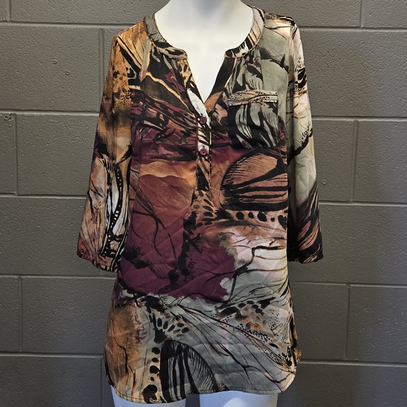 Reitmans womens 3/4 sleeve shirt abstract pattern - Picture 2 of 7